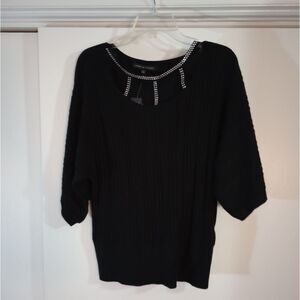 🆕👕Adrienne Vittadini Black Jewel Neck Shirt Sleeve Sweater